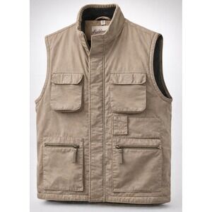 Fieldmaster Mens Utility Vest Tan Khaki Fleece Lined Multi-Pocket Size LT